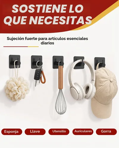 Vista 4 de Auxmir Ganchos Adhesivos de Servicio Pesado 30lb(Máx) Ganchos de Pared, Paquete de 5 Toallero Autoadhesivo Sin Daños, Acero Inoxidable para Abrigo