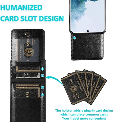 Vista 4 de Funda de teléfono para Samsung Galaxy S20 Plus Glaxay S20+ 5G con protector de pantalla de vidrio templado, soporte para tarjeta de crédito, soporte