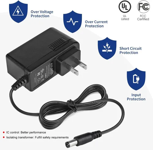 Vista 3 de Adaptador CA/CC de 12 V 2 A con certificación UL, fuente de alimentación de 12 voltios 2 amperios 24 W con 10 puntas para tiras de luces LED