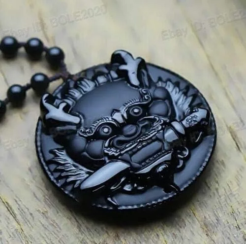 Vista 4 de Collar con colgante de amuleto de cristal de obsidiana con cadena de cuentas para wen o mujeres
