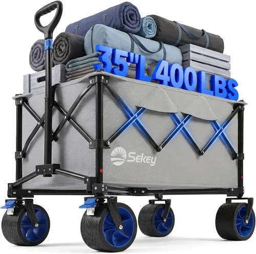 Vista 10 de Sekey - Carro de playa de 250 L, capacidad de 400 libras, plegable, ruedas todo terreno Negro