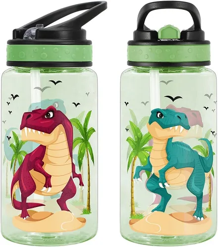 Vista 2 de Botella de agua de 15 onzas para niños, niñas, niños, escuela Dinosaurio