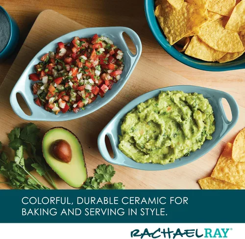 Vista 6 de Rachael Ray Ceramics - Juego de gratin ovalado, dos piezas de 355 ml, color azul agave