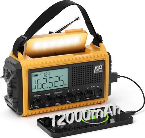 Vista 15 de AUTO NOAA Radio de emergencia de alerta, manivela solar portátil AM FM radio meteorológica de onda corta para supervivencia, radio a