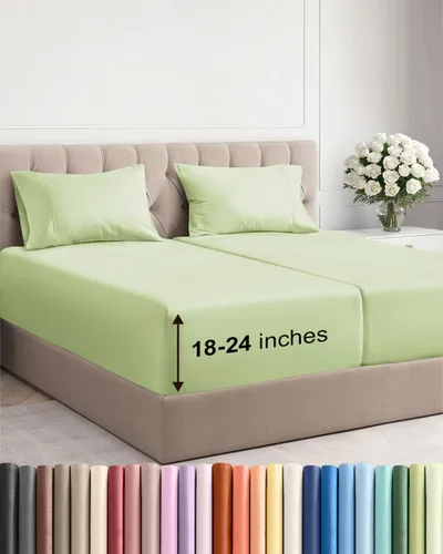 Vista 130 de Sábanas individuales de bolsillo extra profundo, sábanas transpirables y refrescantes de 3 piezas, juego de sábanas de lujo para hotel, suaves, sin