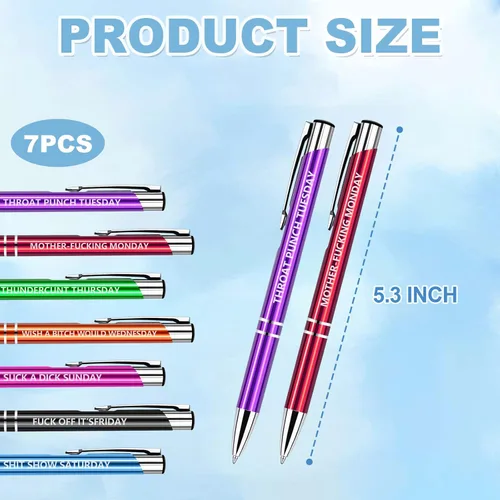 Vista 2 de QPEY 7 bolígrafos sarcásticos, juego de bolígrafos de palabras malditas diarias, bolígrafos divertidos para adultos, tinta negra, 1.0 mm, siete días