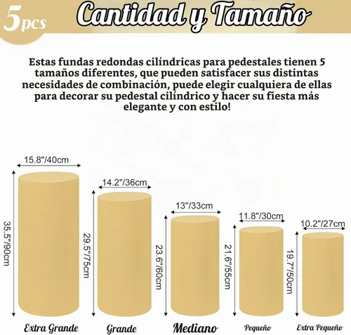 Vista 2 de Fivenl Juego de 5 fundas de pie cilíndrico de elastano, juego de 5 fundas elásticas para zócalo, mesa de postre, cubierta de pilares para accesorios