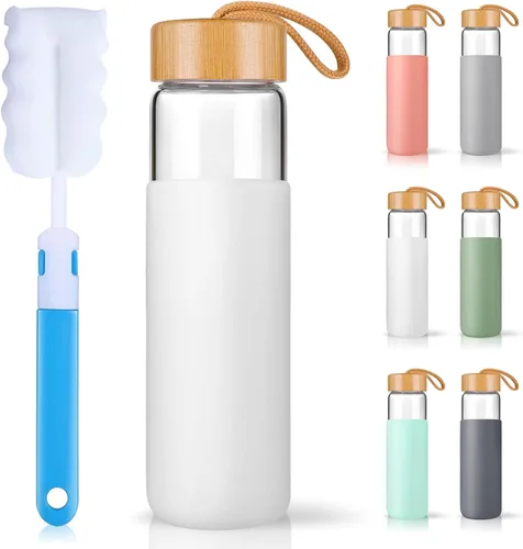 Vista 14 de Botellas de agua de vidrio de borosilicato de 20 onzas con funda de silicona, libres de BPA, aptas para lavavajillas - Botellas de vidrio Arcadia