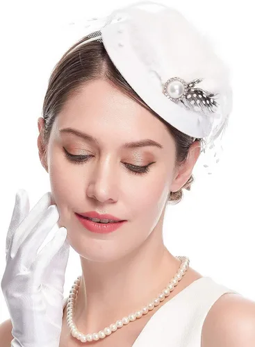 Vista 2 de Cizoe Pillbox Hats - Sombreros vintage de los años 20 y 50 para mujer, con diadema de velo de malla de plumas, para novia, boda, fiesta de té