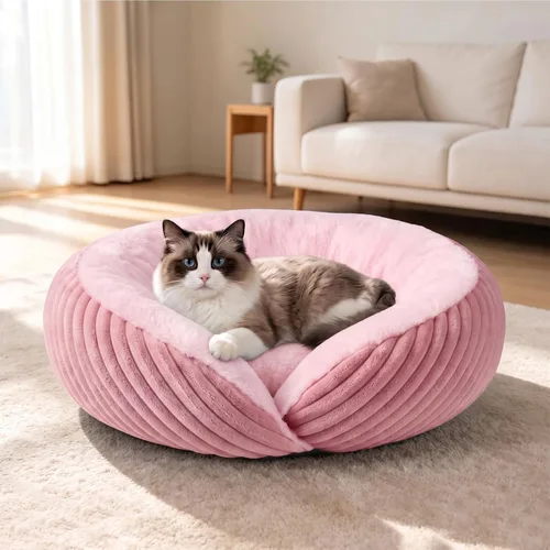 Vista 11 de Tovve Cama para gatos en interiores, sofá cama redonda lavable para gatitos Crema
