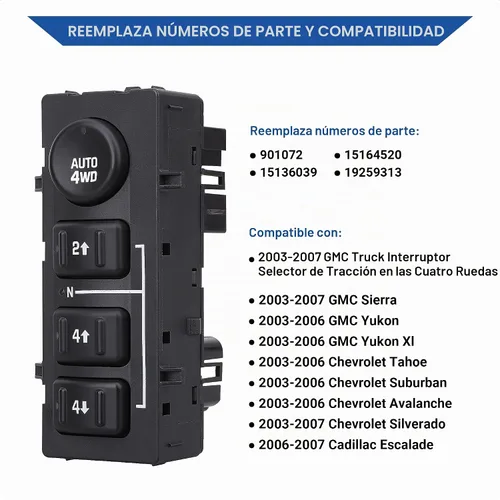 Vista 4 de Interruptor de caja de transferencia 4x4, botón de tracción en las ruedas 4WD, compatible con Chevrolet Silverado 2003-2007, Chevy Suburban, Tahoe
