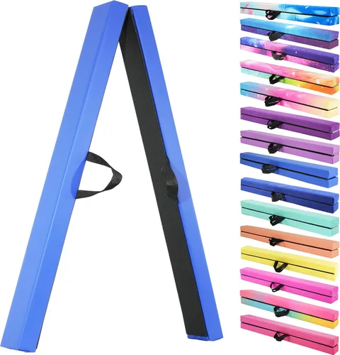 Vista 14 de FC FUNCHEER - Viga de equilibrio plegable, viga de suelo para gimnasia, equipo de gimnasia para niños, base de madera, fondo antideslizante y bolsa