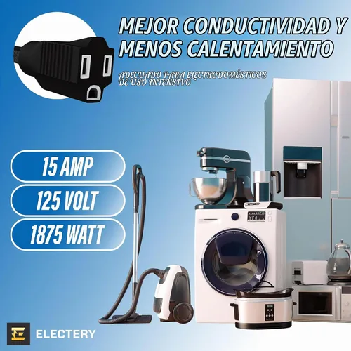 Vista 3 de Cable de extensión resistente de 3 pies, 14 AWG, 15 A, 125 V, 1875 W, enchufe plano de 3 puntas, certificación ETL, cable de extensión