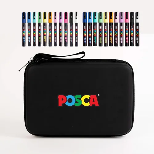 Vista 9 de Posca Exclusivo juego de 16 marcadores de pintura 5M con estuche de transporte, ideal para niños y adultos, marcadores de arte acrílico