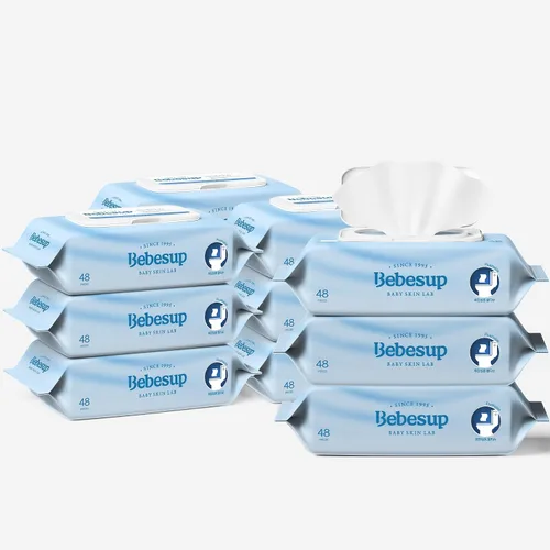 Vista 10 de BEBESUP - Toallitas desechables #1 de Corea- Toallitas orgánicas extra gruesas 100% a base de plantas, hipoalergénicas, biodegradables, 99% a base