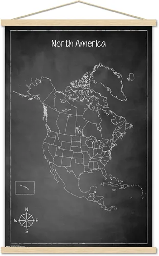 Vista 17 de Trends International Chalk Map - Póster de pared de América del Norte, 22.4 pulgadas de largo x 14.7 pulgadas, versión enmarcada de madera de granero