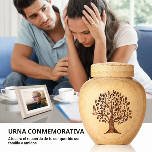 Vista 5 de Pequeños Juegos de Urnas para Cenizas Humanas, Conjunto de 1, Mini Urnas para Cenizas Hechas de Bambú con Patrón de Árbol de la Vida Grabado, Mini