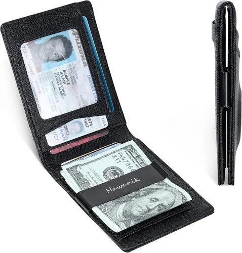 Vista 3 de Hawanik Billetera plegable delgada para hombre con soporte de estuche integrado para AirTag