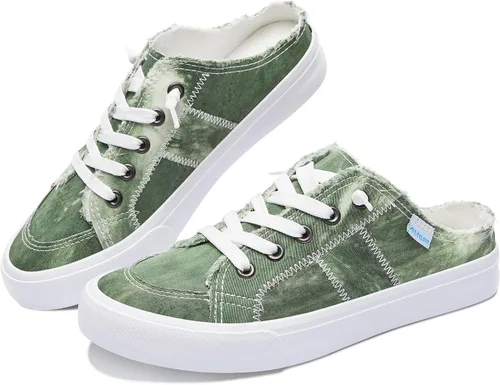 Vista 31 de Obtaom Sandalias de lona para mujer con espuma viscoelástica Clipper, tenis de moda, cómodas, fáciles de poner, sandalias sin tacón para mujer Beige