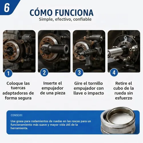 Vista 7 de Herramienta separadora de doble rueda, herramienta de extracción de cubo de rueda, empujador de una pieza, herramienta de extracción de doble rueda