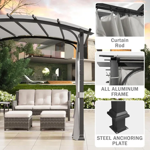 Vista 5 de Meetleisure Pérgola para exteriores de 11 x 11 pies con paredes laterales, pérgola superior arqueada para exteriores con marco de acero de metal