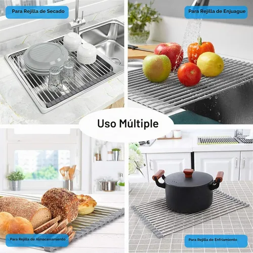 Vista 5 de Searik - Escurridor para secar platos enrollable, para colocar sobre el fregadero, estante de secado de platos plegable multiusos, estante de cocina