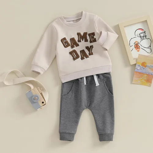 Vista 2 de LXXIASHI Conjunto de sudadera de fútbol para recién nacido, sudadera de fútbol para bebés, niños y niñas, conjunto de pantalones deportivos