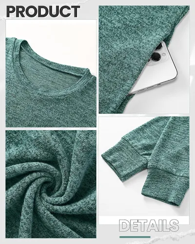 Vista 5 de 2 sudaderas casuales de manga larga para mujer, cuello redondo, sin botones, con bolsillos laterales, túnica de otoño