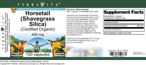 Vista 3 de Cola de caballo (sílice Shavegrass) (Certificado Orgánico) - 450 mg (100 Cápsulas, ZIN: 518602)