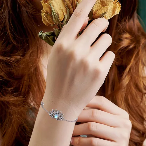 Vista 3 de Pulseras de plata de ley 925 con diseño floral de vidlotoluna de estrellaónixturquesapiedra lunarmalaquita, regalo de joyería floral para mujeres
