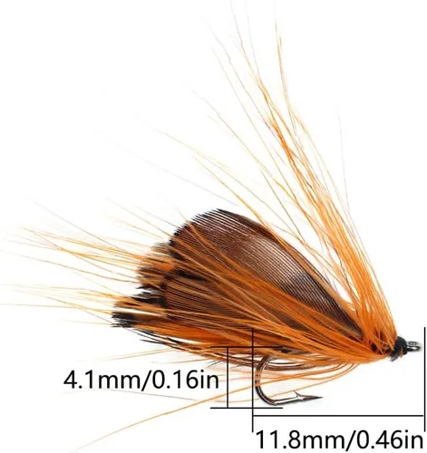 Vista 2 de Juego de 40 moscas de pesca, señuelos de mariposa, atados a mano, trucha, lubina, mosca, surtido con caja de moscas para pesca con mosca, lubina