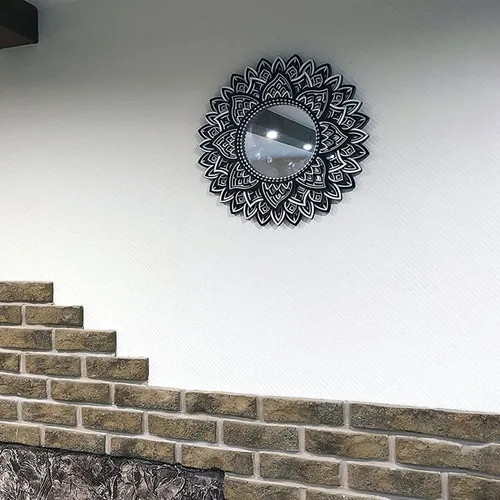 Vista 5 de BHDecor Espejo para decoración de pared para el hogar, marco tallado con láser de varias capas, elegante mandala de madera para colgar, paneles
