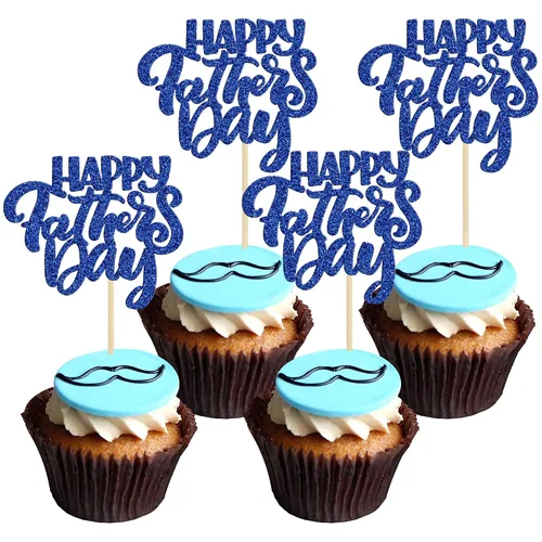 Vista 14 de Gyufise 24 piezas de decoración para cupcakes con bigote con purpurina negra del mundo para el mejor papá del mundo, decoraciones para el Día