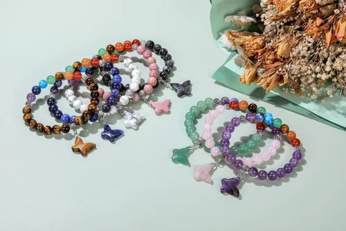 Vista 7 de PESOENTH Pulseras de 7 chakras para mujer, amatista, cristales curativos, pulsera de cuentas de piedras naturales para yoga, reiki, pulsera