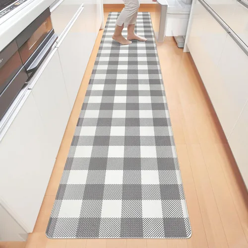 Vista 17 de Tapete Largo de Cocina y Alfombra Tapetes Antifatiga para Piso de Cocina Corredor 17.3''x71'' Negro Rojo Buffalo a Cuadros Corredor Alfombra