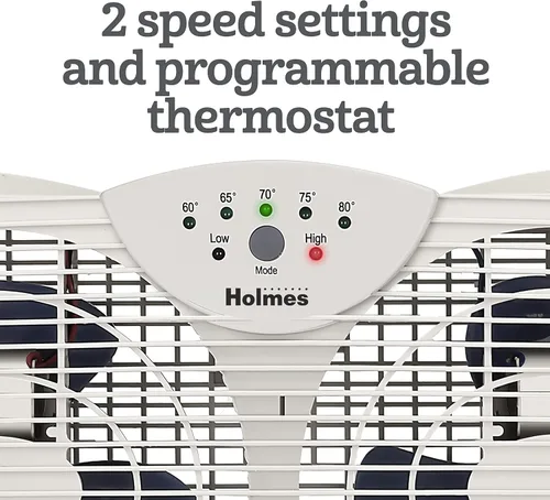 Vista 3 de HOLMES Ventilador Digital de Ventana de Doble Aspa con Control de Termostato Programable, Ventiladores Duales de 3 Aspas, 2 Velocidades, Panel