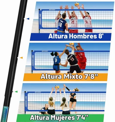 Vista 4 de SKEERY Juego de red de voleibol resistente al aire libre, diseño anti-hundimiento, postes de aluminio ajustables, red de voleibol portátil para Azul
