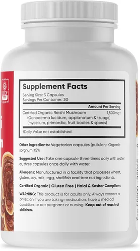 Vista 4 de Brain Forza Cápsulas orgánicas de hongos reishi rojos, apoyo inmunológico alimentado por hongos adaptogénicos, salud cardíaca y cardiovascular