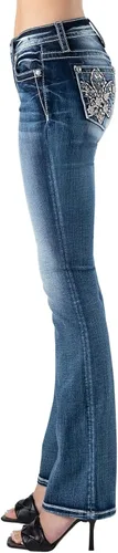 Vista 3 de Miss Me Women's Mid-Rise Tropical Fleur De Lis Embellished Bootcut Jeans
