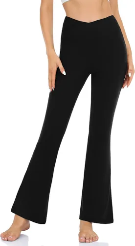 Vista 4 de Pantalones de yoga con corte de bota para mujer, leggings acampanados para mujer, cintura alta, cruzada, entrenamiento, descanso, pantalones
