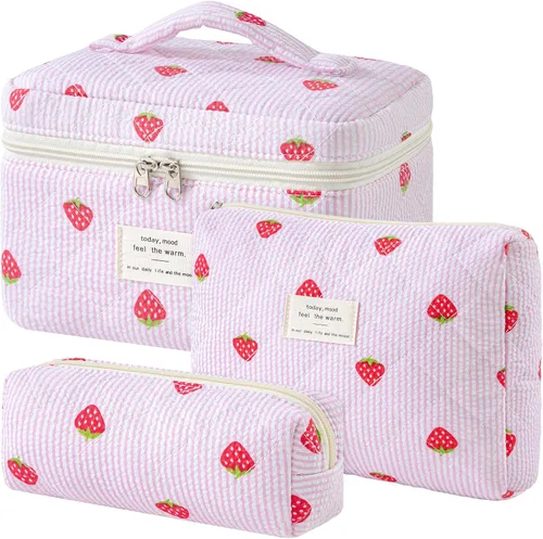 Vista 41 de HBselect Bolsa de Maquillaje Acolchada, 3 Piezas de Gran Bolsa de Maquillaje de Viaje de Algodón, Linda Bolsa de Maquillaje Floral Coquette, Bolsa