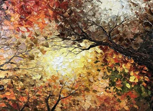 Vista 4 de Tiancheng Arte, 24 x 48 pulgadas, arte moderno de árbol pintado a mano, pintura al óleo, marco de madera abstracto, arte de pared para sala
