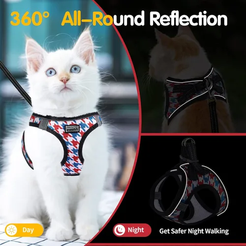 Vista 3 de Arnés para gatos y correa a prueba de escapas, arnés de malla suave para gatos y mascotas con rayas reflectantes