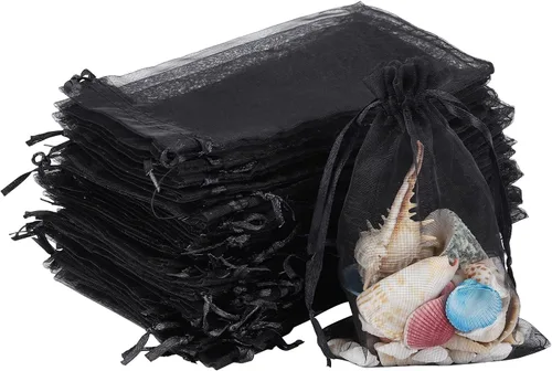 Vista 14 de 100 bolsas de organza – Bolsas de joyería de 4 x 6 pulgadas con cordón, malla negra para embalaje de regalo, fiesta, boda, festivo