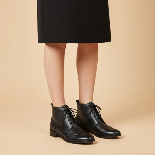 Vista 2 de Mona flying - Botas de cuero para mujer, con cordones, estilo Oxford, brogues, hasta el tobillo, de alta moda, con ataduras, botas de combate