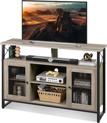 Vista 10 de WLIVE Soporte de TV para TV de 43 pulgadas, pequeño centro de entretenimiento con gabinete de almacenamiento y estantes ajustables, soportes de TV