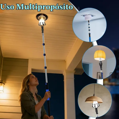 Vista 2 de Bombilla de alcance de 28 pies de 5 a 20 pies con poste de extensión telescópica para techos altos con plumero, cestas y ventosas para luces Azul