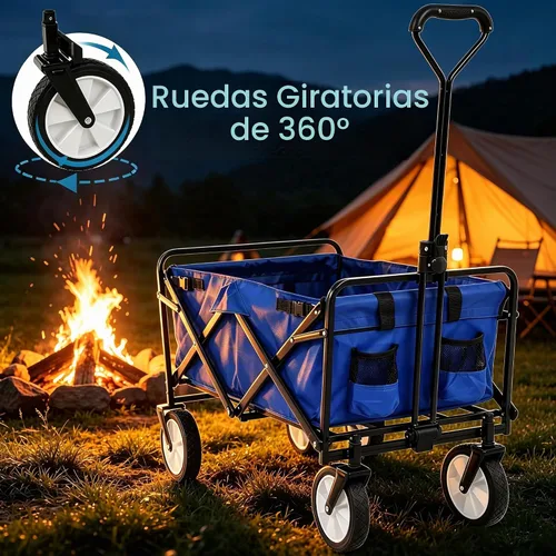Vista 6 de Carrito plegable portátil plegable para playa, carrito de deportes al aire libre, camping, carrito de utilidad resistente con asa ajustable