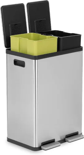 Vista 11 de SIMPLI-Magic Elegante bote de basura negro con pedal de 16 galones (60 litros), cubo de basura de cocina de doble compartimento con contenedores