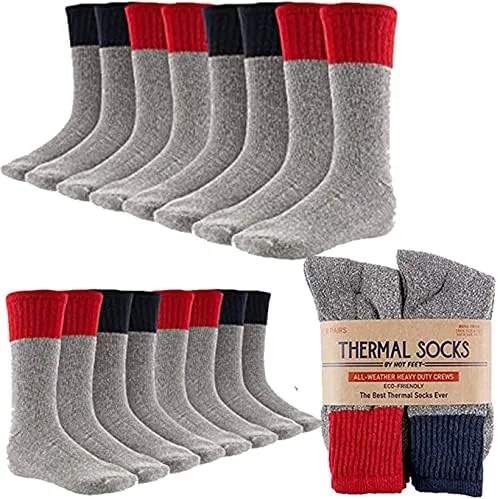 Vista 8 de Hot Feet Paquete de 8 calcetines térmicos para hombre, calcetines gruesos y cálidos para clima frío extremo con talón y dedos reforzados